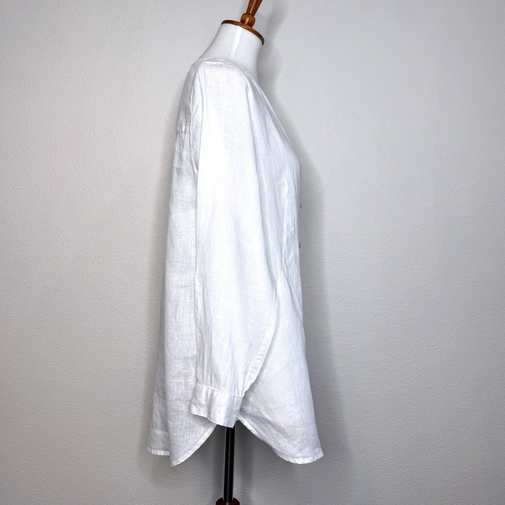 SIGRID OLSEN Linen Tunic Top MEDIUM White Beach Pockets Resortwear Lagenlook - Picture 7 of 9